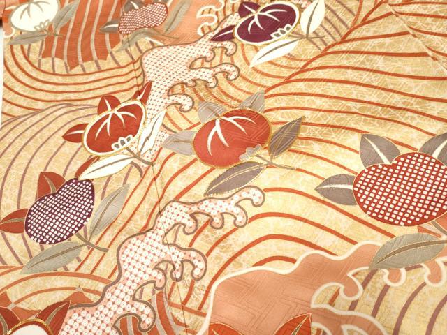 平和屋着物●十日町老舗ブランド　吉澤友禅　吾妻徳穂　振袖　駒刺繍　橘文　金彩　松坂屋扱い　正絹　逸品　AABG5878ck 平和屋着物○十日町老舗ブランド 吉澤友禅 吾妻徳穂 振袖 駒刺繍 立波