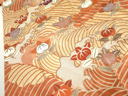 平和屋着物●十日町老舗ブランド　吉澤友禅　吾妻徳穂　振袖　駒刺繍　立波に橘　金彩　正絹　逸品　AABF1056cs