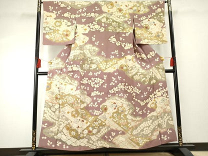 平和屋着物●訪問着　辻が花　絞り　金彩　銀通し地　正絹　逸品　AABF1057cs