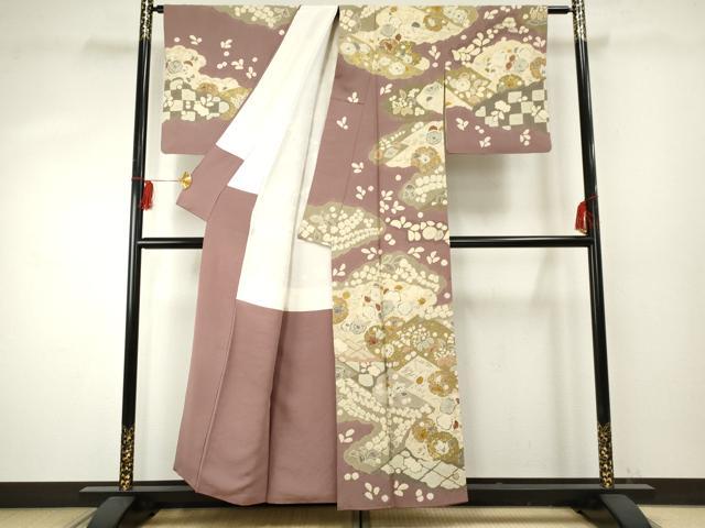 平和屋着物●訪問着　辻が花　絞り　金彩　銀通し地　正絹　逸品　AABF1057cs 平和屋着物○訪問着 辻が花 絞り 金彩 銀通し地 正絹 逸品 AABF1057cs