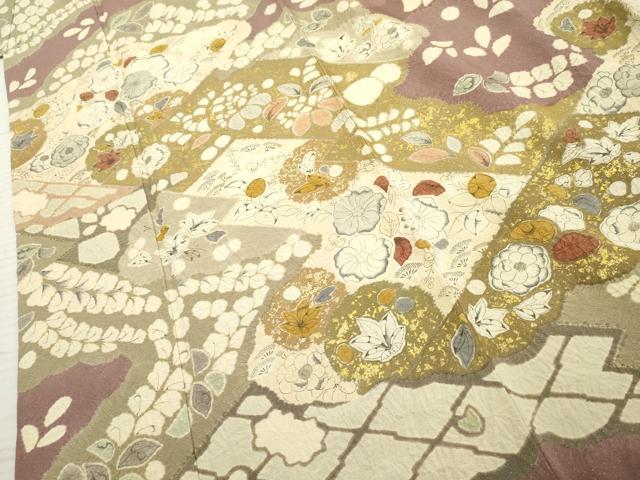 平和屋着物○訪問着 辻が花 絞り 金彩 銀通し地 正絹 逸品 AABF1057cs