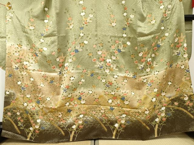 平和屋着物●豪華振袖　駒刺繍　橘　暈し染め　金彩　正絹　逸品　DABC3586az 平和屋着物○豪華振袖 駒刺繍 橘 暈し染め 金彩 正絹 逸品 AABF1061cs