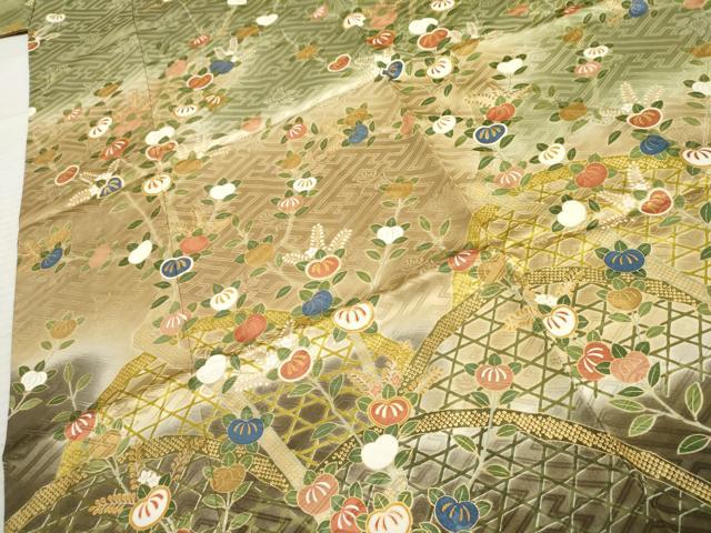 平和屋着物○豪華振袖 駒刺繍 橘 暈し染め 金彩 正絹 逸品 AABF1061cs