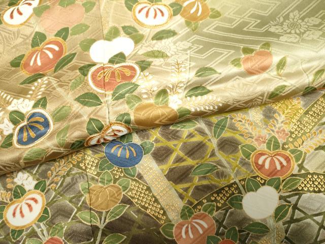 平和屋着物○豪華振袖 駒刺繍 橘 暈し染め 金彩 正絹 逸品 AABF1061cs