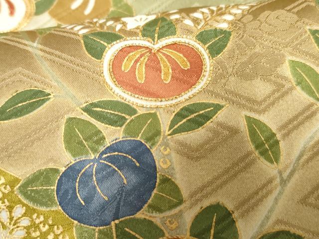 平和屋着物●豪華振袖　駒刺繍　橘　暈し染め　金彩　正絹　逸品　DABC3586az 平和屋着物○豪華振袖 駒刺繍 橘 暈し染め 金彩 正絹 逸品 AABF1061cs