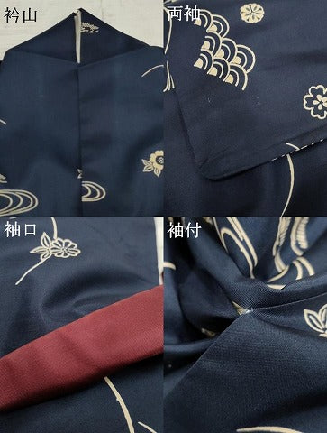 平和屋着物●本場大島紬　染大島　訪問着　型染め　飛鶴吉祥草花文　正絹　逸品　AABF1062cs 平和屋着物○本場大島紬 染大島 訪問着 型染め 飛鶴吉祥草花