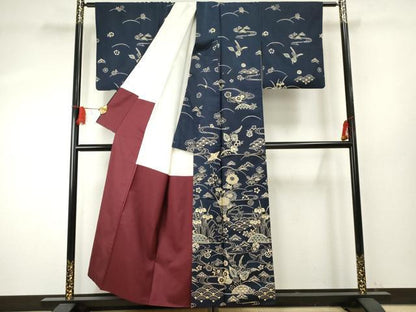 平和屋着物●本場大島紬　染大島　訪問着　型染め　飛鶴吉祥草花文　正絹　逸品　AABF1062cs