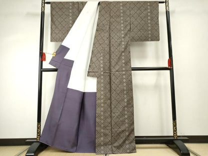 平和屋着物●本場大島紬　純泥染め　手織り　カタス9マルキ　花菱間道　重田実英作　証紙付き　正絹　逸品　AABF1063cs