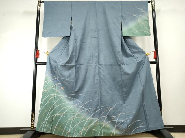 平和屋着物●訪問着　紬地　刺繍　稲穂　金糸　正絹　逸品　未使用　AABF1064cs