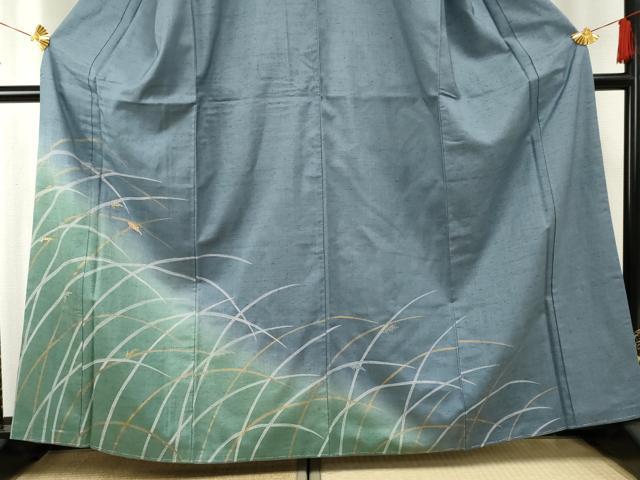 平和屋着物●訪問着　紬地　刺繍　稲穂　金糸　正絹　逸品　未使用　AABF1064cs 平和屋着物○訪問着 紬地 刺繍 稲穂 金糸 正絹 逸品 未使用 AABF1064cs