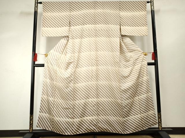 平和屋着物●訪問着　お召地　市松横段文　正絹　逸品　AABF1067cs