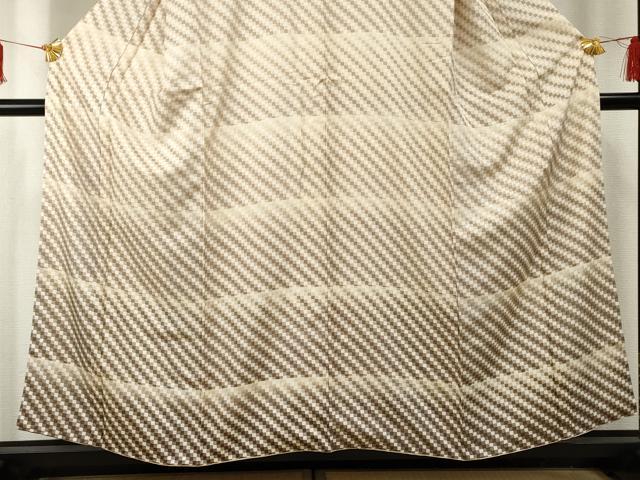 平和屋着物○訪問着 お召地 市松横段文 正絹 逸品 AABF1067cs