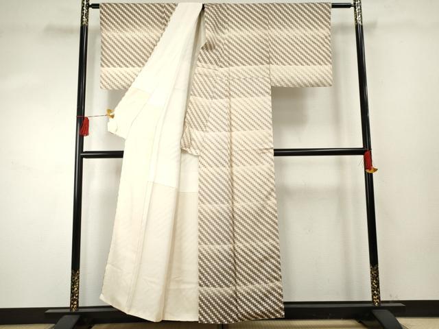 平和屋着物○訪問着 お召地 市松横段文 正絹 逸品 AABF1067cs