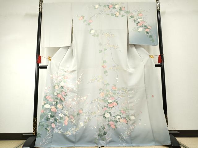 平和屋着物●訪問着　友禅　作家物　茂樹　枝花文　暈し染め　正絹　逸品　AABF1069cs