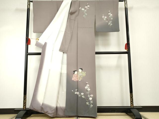平和屋着物●十日町友禅作家　関口遼一　訪問着　童子に枝花　暈し染め　正絹　逸品　AABF1070cs