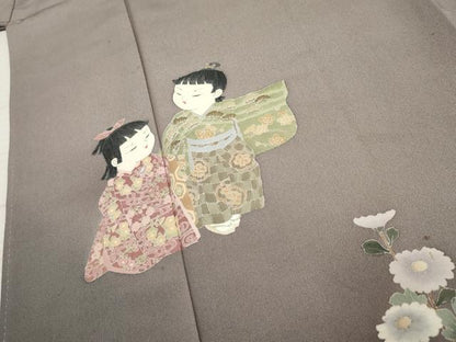 平和屋着物●十日町友禅作家　関口遼一　訪問着　童子に枝花　暈し染め　正絹　逸品　AABF1070cs