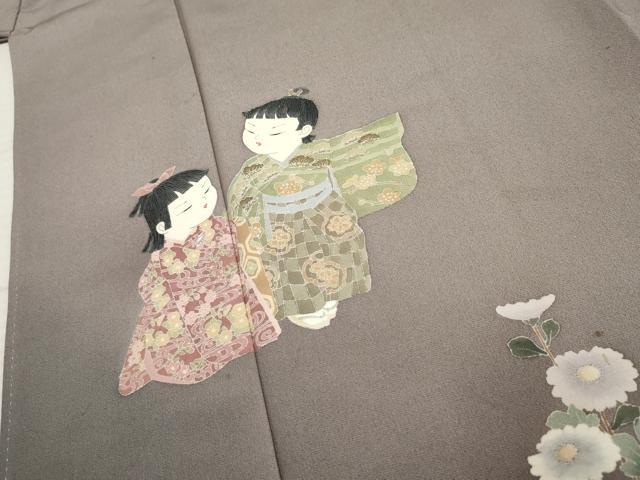 平和屋着物●十日町友禅作家　関口遼一　訪問着　童子に枝花　暈し染め　正絹　逸品　AABF1070cs
