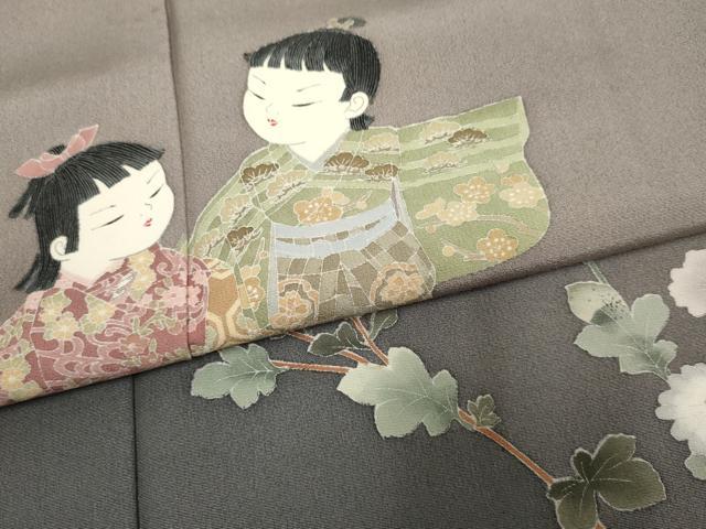 平和屋着物●十日町友禅作家　関口遼一　訪問着　童子に枝花　暈し染め　正絹　逸品　AABF1070cs