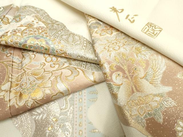 平和屋着物●金彩友禅　卓越技能者・名工・和田光正　色留訪問着　双鳥更紗花文　金銀彩　さが美扱い　正絹　逸品　AABF1076cs
