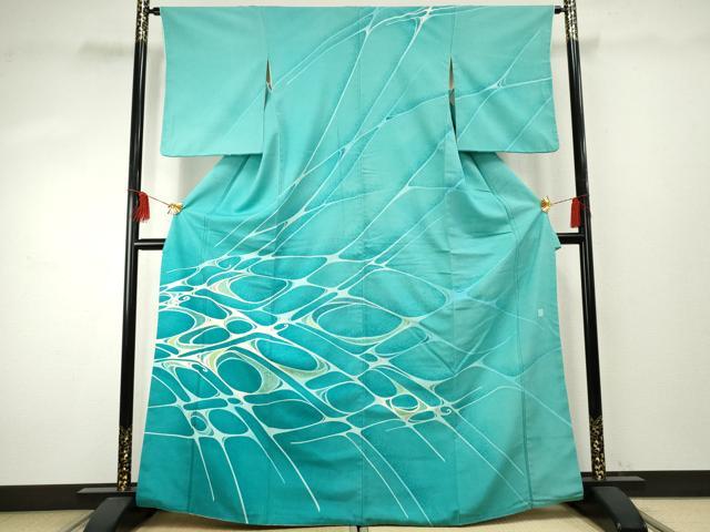 平和屋着物●訪問着　紬地　作家物　稔　ろうけつ染　流水文　正絹　逸品　AABF1080cs