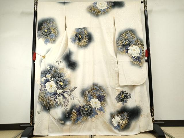 平和屋着物●世界的ファッションデザイナー　山本寛斎　kansaiブランド　振袖　華徒然　草花文　暈し染め　金銀彩　正絹　逸品　AABF1081cs