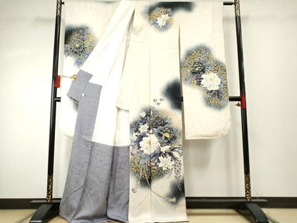 平和屋着物●世界的ファッションデザイナー　山本寛斎　kansaiブランド　振袖　華徒然　草花文　暈し染め　金銀彩　正絹　逸品　AABF1081cs