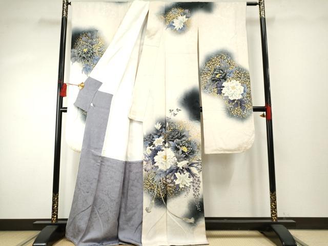 平和屋着物●世界的ファッションデザイナー　山本寛斎　kansaiブランド　振袖　華徒然　草花文　暈し染め　金銀彩　正絹　逸品　AABF1081cs