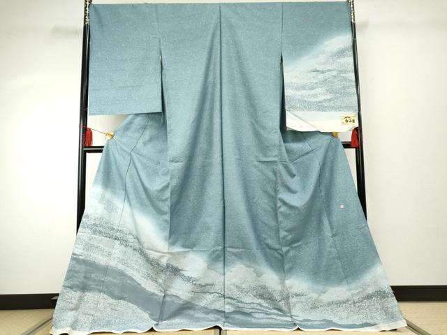 平和屋着物○上質な小紋 紬地 霞文 正絹 逸品 未使用 AABC9278ck