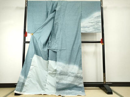 平和屋着物●白山紬　作家物　霞文　上代38万　仮絵羽　反端付き　正絹　逸品　未使用　AABF1082cs
