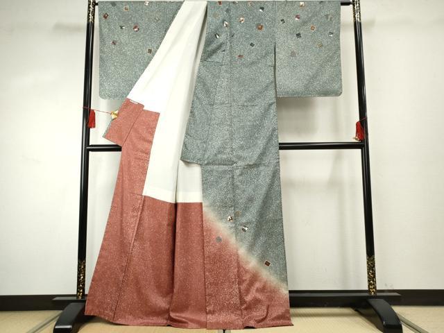 平和屋着物●本場大島紬　染大島　訪問着　色紙花文　金彩　富山矩靖作　証紙付き　正絹　逸品　AABF1085cs 平和屋着物○本場大島紬 染大島 訪問着 色紙花文 金彩 富山矩靖作 証紙