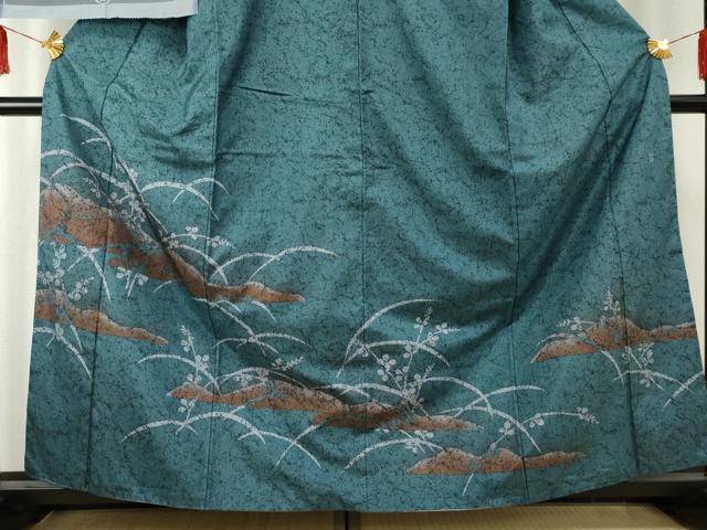 平和屋着物●本場大島紬　染大島　訪問着　作家物　勉　芝に枝葉　中昌紬織物謹製　証紙付き　正絹　逸品　AABF1086cs