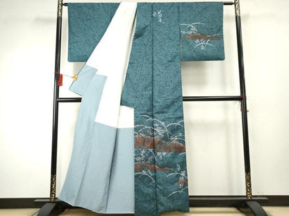 平和屋着物●本場大島紬　染大島　訪問着　作家物　勉　芝に枝葉　中昌紬織物謹製　証紙付き　正絹　逸品　AABF1086cs
