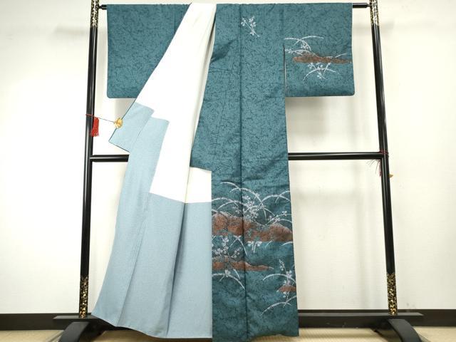平和屋着物●本場大島紬　染大島　訪問着　作家物　勉　芝に枝葉　中昌紬織物謹製　証紙付き　正絹　逸品　AABF1086cs