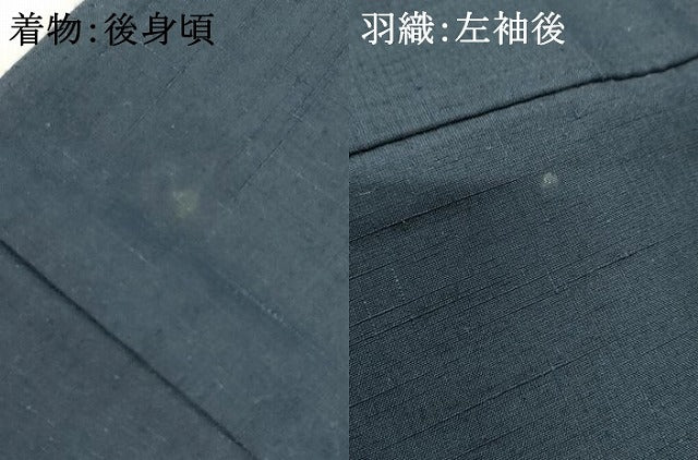 平和屋着物●男性 紬 アンサンブル 長襦袢(袷)セット 色無地 笛紺色 キングサイズ 正絹 逸品 AABF1088cs