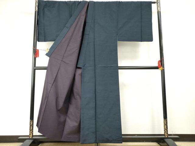 平和屋着物●男性 紬 アンサンブル 長襦袢(袷)セット 色無地 笛紺色 キングサイズ 正絹 逸品 AABF1088cs