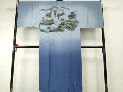 平和屋着物●男性 紬 アンサンブル 長襦袢(袷)セット 色無地 笛紺色 キングサイズ 正絹 逸品 AABF1088cs