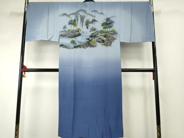平和屋着物●男性 紬 アンサンブル 長襦袢(袷)セット 色無地 笛紺色 キングサイズ 正絹 逸品 AABF1088cs