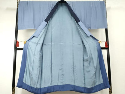 平和屋着物●男性 紬 アンサンブル 長襦袢(袷)セット 色無地 笛紺色 キングサイズ 正絹 逸品 AABF1088cs