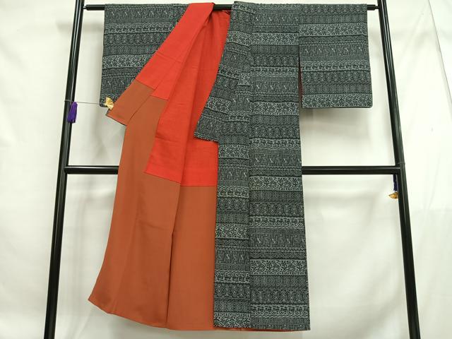 平和屋着物■上質なお召 人物壁画文 梅 正絹 逸品 AABF1126oa