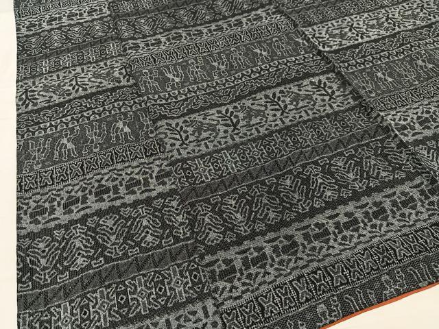 平和屋着物■上質なお召 人物壁画文 梅 正絹 逸品 AABF1126oa