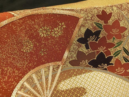 平和屋着物■豪華黒留袖　駒刺繍　扇草花文　金彩　ますいわ屋扱い　正絹　逸品　AABF1130oa