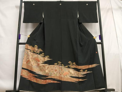 平和屋着物■豪華黒留袖 作家物 龍谷 佐賀錦 駒刺繍 扇宝尽くし花文 金彩 正絹 逸品 AABF1193oa