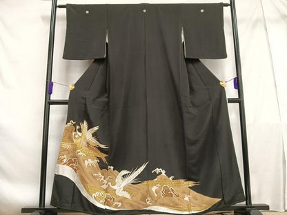 平和屋着物■豪華黒留袖　刺繍　鳳凰立波文　金銀糸　金銀彩　正絹　逸品　AABF1202oa