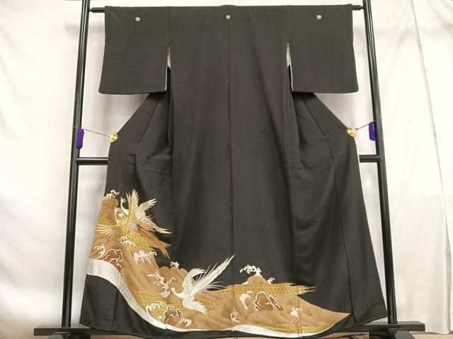 平和屋着物■豪華黒留袖　刺繍　鳳凰立波文　金銀糸　金銀彩　正絹　逸品　AABF1202oa