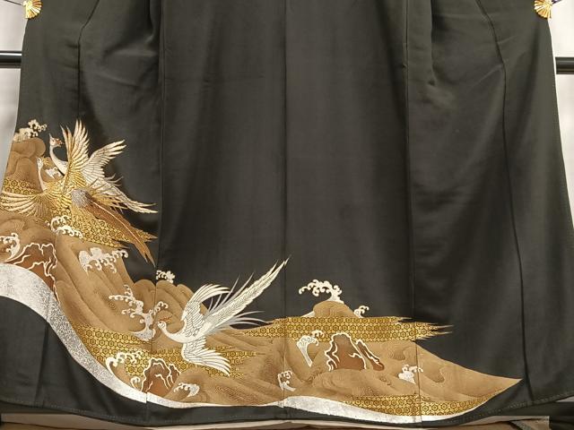 平和屋着物■豪華黒留袖　刺繍　鳳凰立波文　金銀糸　金銀彩　正絹　逸品　AABF1202oa