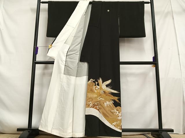 平和屋着物■豪華黒留袖　刺繍　鳳凰立波文　金銀糸　金銀彩　正絹　逸品　AABF1202oa