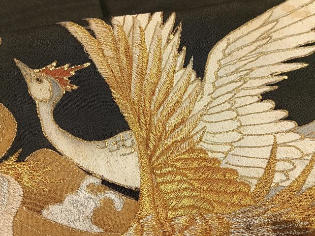 平和屋着物■豪華黒留袖　刺繍　鳳凰立波文　金銀糸　金銀彩　正絹　逸品　AABF1202oa