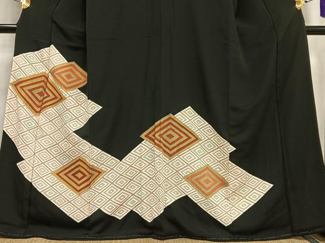 平和屋着物■豪華黒留袖　駒刺繍　菱文　金彩　正絹　逸品　AABF1206oa