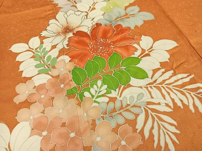平和屋着物■訪問着　刺繍　草花文　金糸　正絹　逸品　AABF1221oa