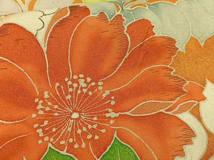 平和屋着物■訪問着　刺繍　草花文　金糸　正絹　逸品　AABF1221oa